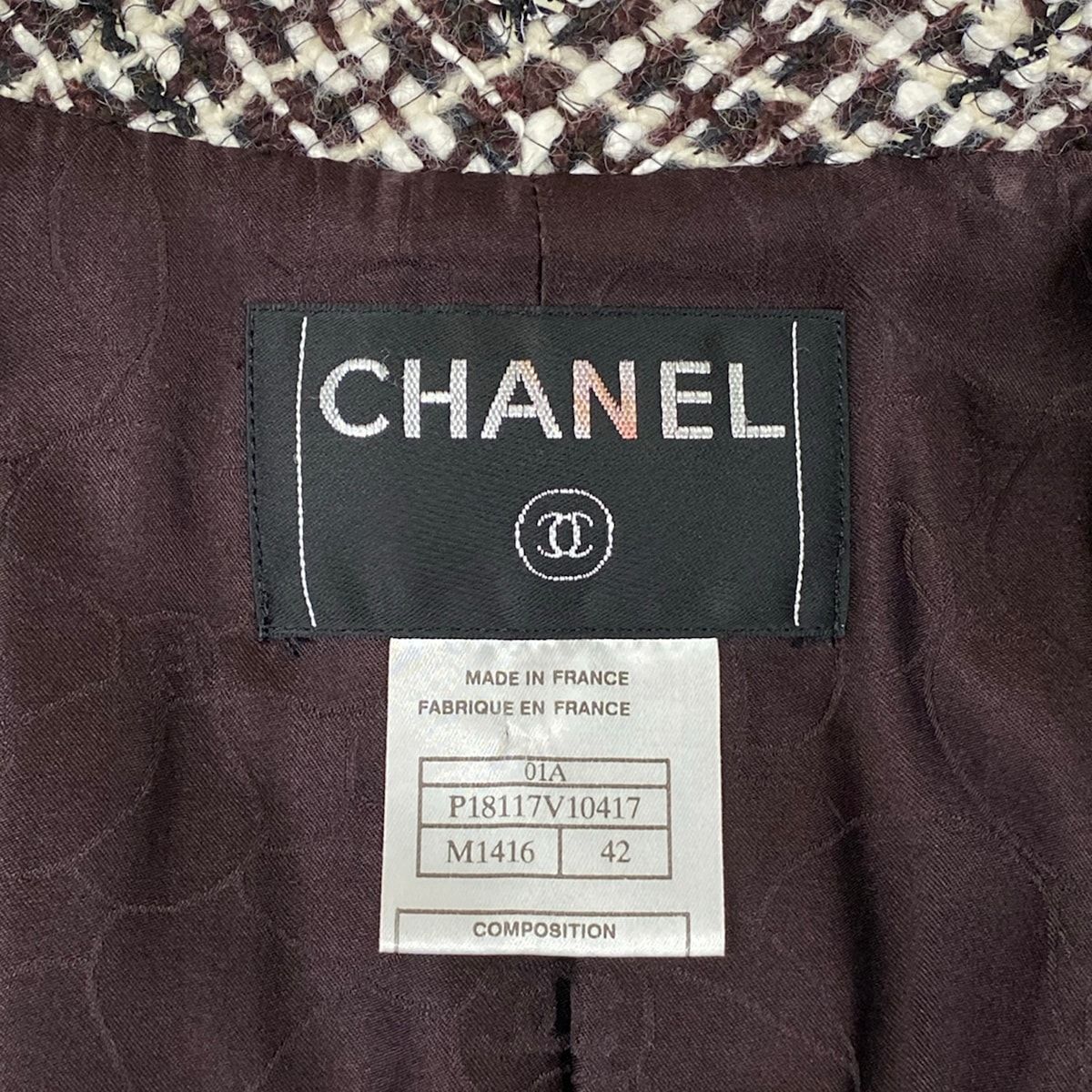 Chanel Jacket 42 L Dark Brown Long Sleeve Tweed Winter Autumn Wool — view 3