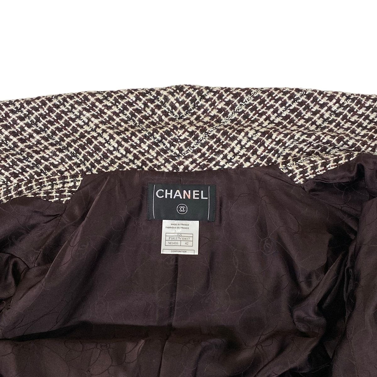 Chanel Jacket 42 L Dark Brown Long Sleeve Tweed Winter Autumn Wool — view 7