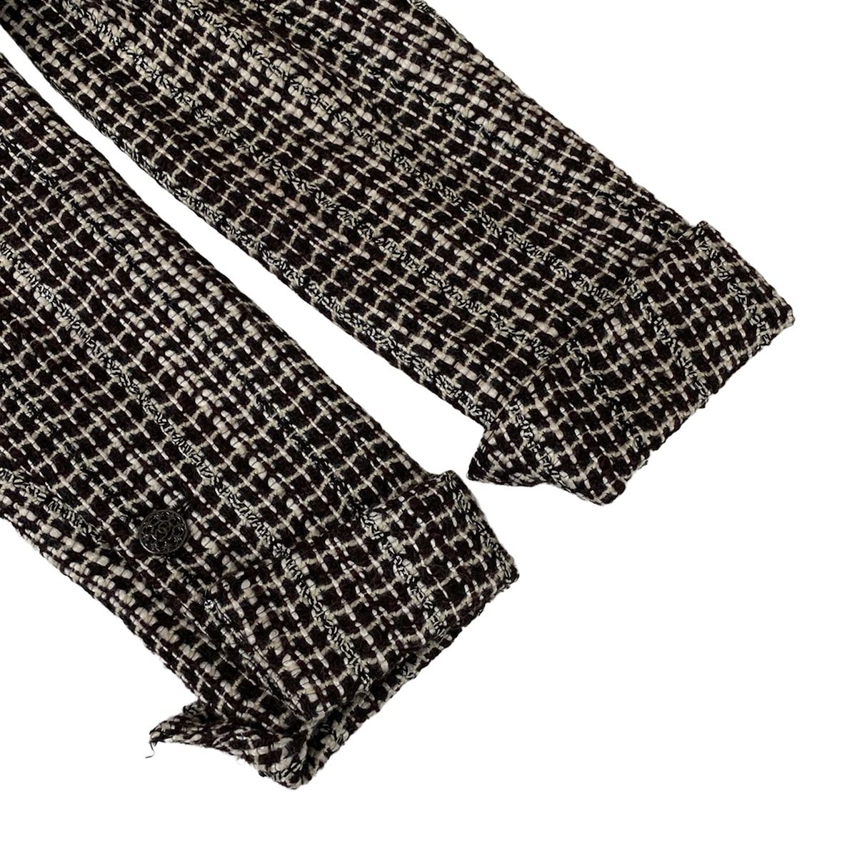 Chanel Jacket 42 L Dark Brown Long Sleeve Tweed Winter Autumn Wool — view 5