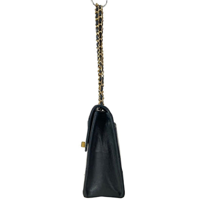 Chanel Shoulder Bag Quilted Black Chain Gold Turnlock Lambskin — view 4