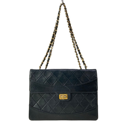 Chanel Shoulder Bag Quilted Black Chain Gold Turnlock Lambskin