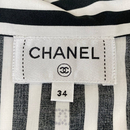 Chanel Short Sleeve Shirt Blouse 34 S White CC Logo Stripe Rhinestone Cotton — view 3