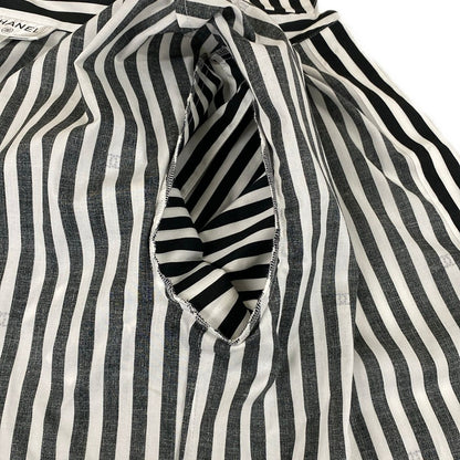 Chanel Short Sleeve Shirt Blouse 34 S White CC Logo Stripe Rhinestone Cotton — view 9