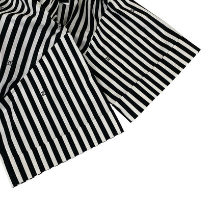 Chanel Short Sleeve Shirt Blouse 34 S White CC Logo Stripe Rhinestone Cotton — view 6