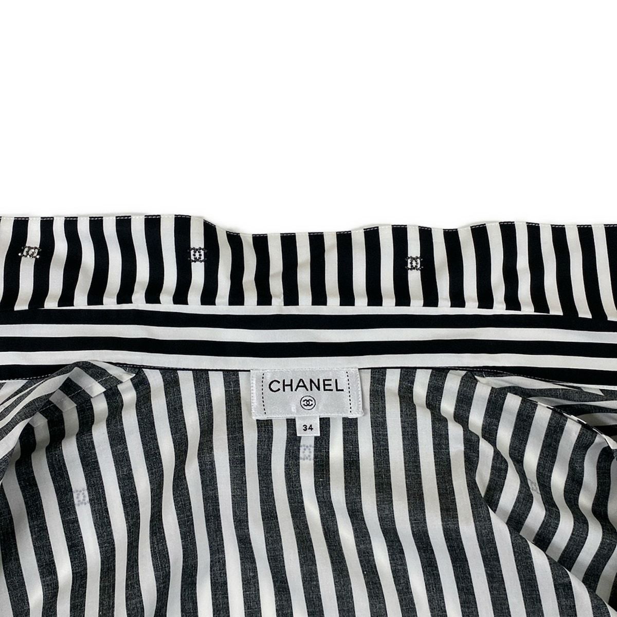 Chanel Short Sleeve Shirt Blouse 34 S White CC Logo Stripe Rhinestone Cotton — view 8