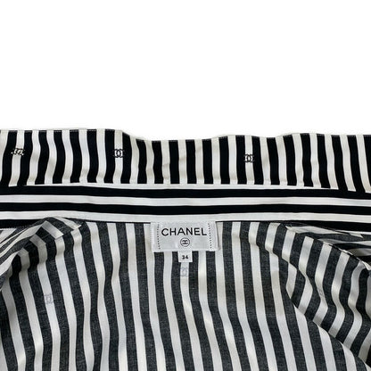 Chanel Short Sleeve Shirt Blouse 34 S White CC Logo Stripe Rhinestone Cotton — view 8
