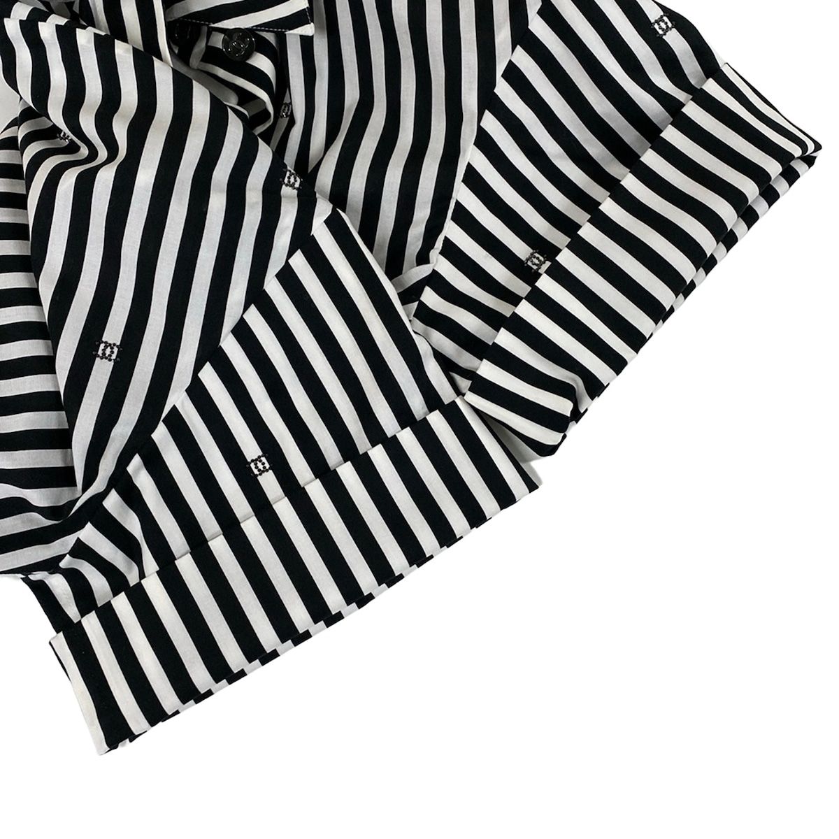 Chanel Short Sleeve Shirt Blouse 34 S White CC Logo Stripe Rhinestone Cotton — view 7