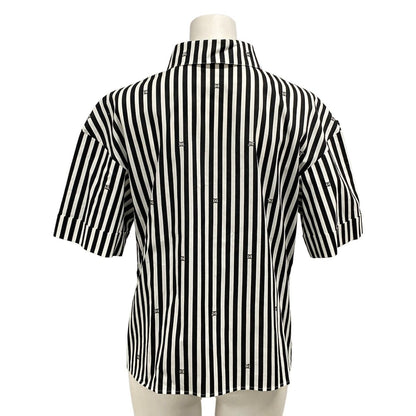 Chanel Short Sleeve Shirt Blouse 34 S White CC Logo Stripe Rhinestone Cotton — view 2