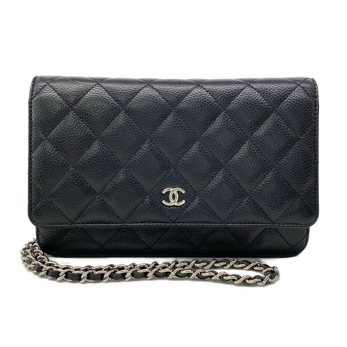 Chanel Wallet Quilted Black Chain Silver Shoulder