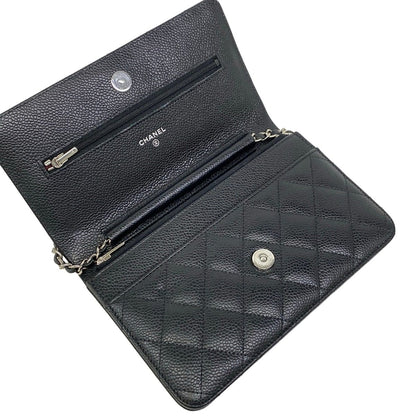 Chanel Wallet Quilted Black Chain Silver Shoulder — view 3