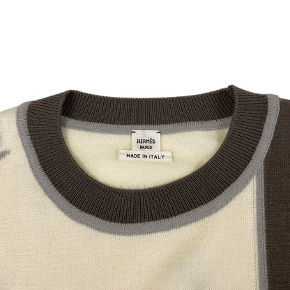 Hermes Short Sleeve Sweater 38 M Ivory Dark Gray Light Crew Neck Etriers — view 8