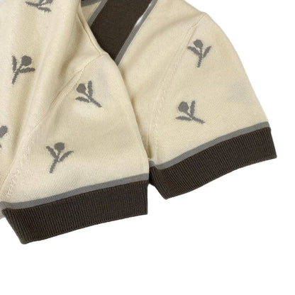 Hermes Short Sleeve Sweater 38 M Ivory Dark Gray Light Crew Neck Etriers — view 6