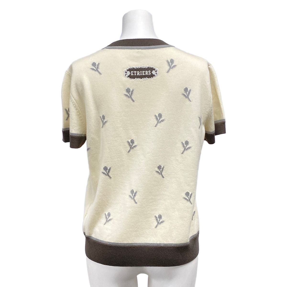 Hermes Short Sleeve Sweater 38 M Ivory Dark Gray Light Crew Neck Etriers — view 2
