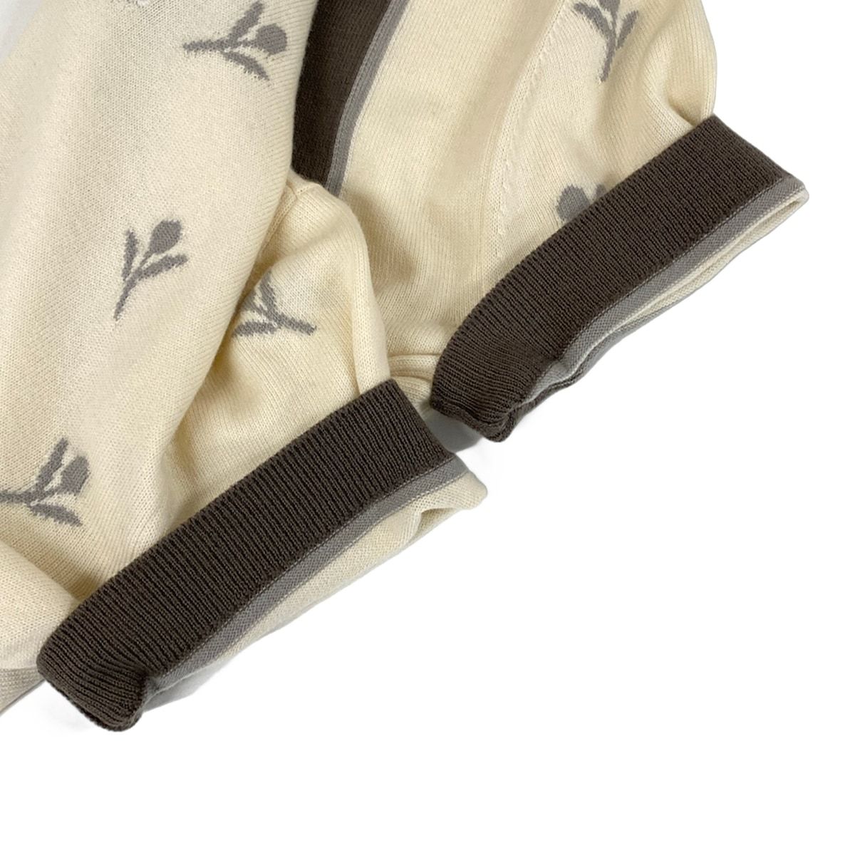 Hermes Short Sleeve Sweater 38 M Ivory Dark Gray Light Crew Neck Etriers — view 7