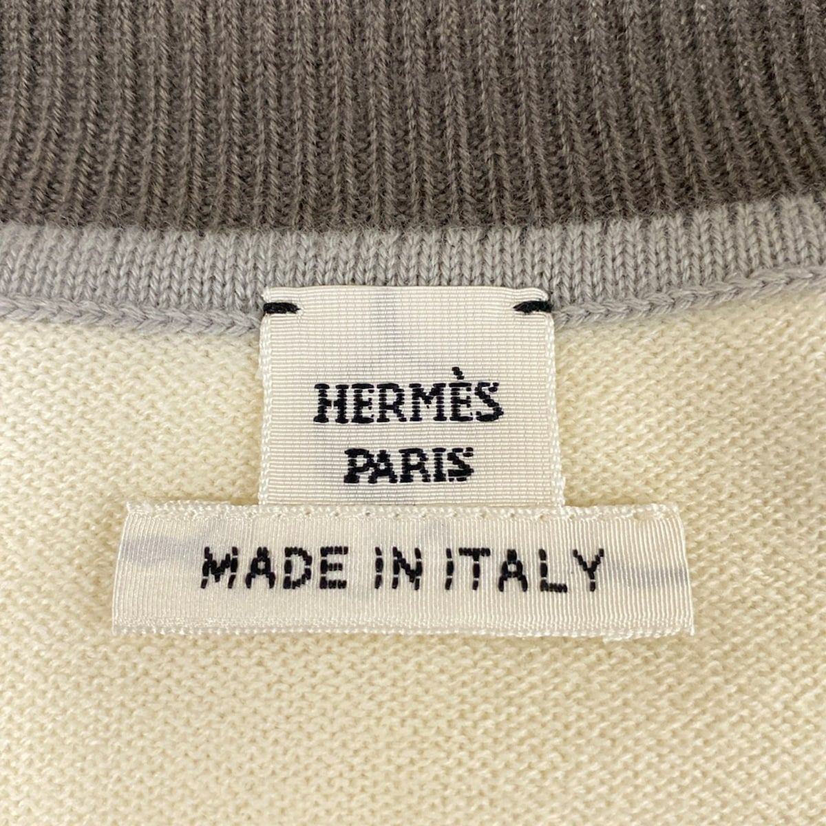 Hermes Short Sleeve Sweater 38 M Ivory Dark Gray Light Crew Neck Etriers — view 3