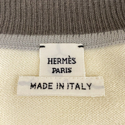 Hermes Short Sleeve Sweater 38 M Ivory Dark Gray Light Crew Neck Etriers — view 3