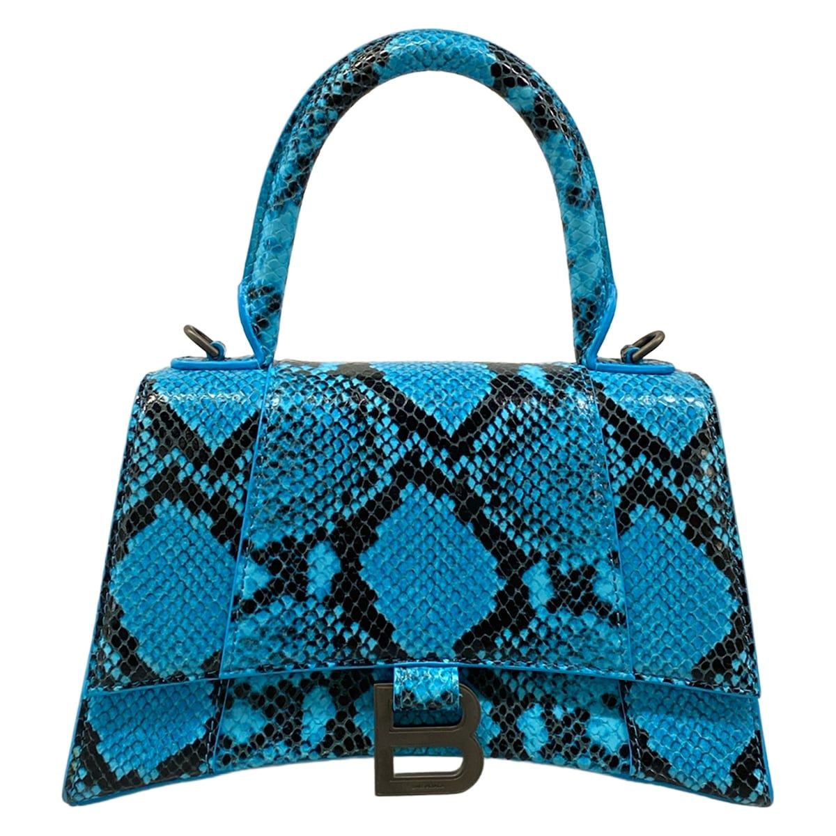 Balenciaga Handbag Hour Glass Small Blue Embossed Leather