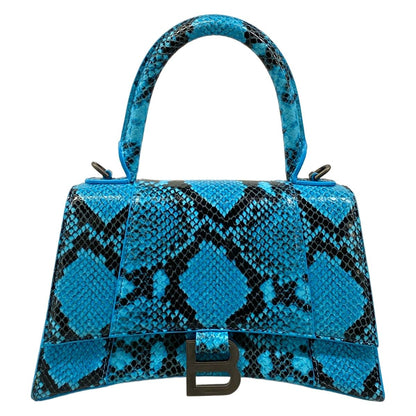 Balenciaga Handbag Hour Glass Small Blue Embossed Leather