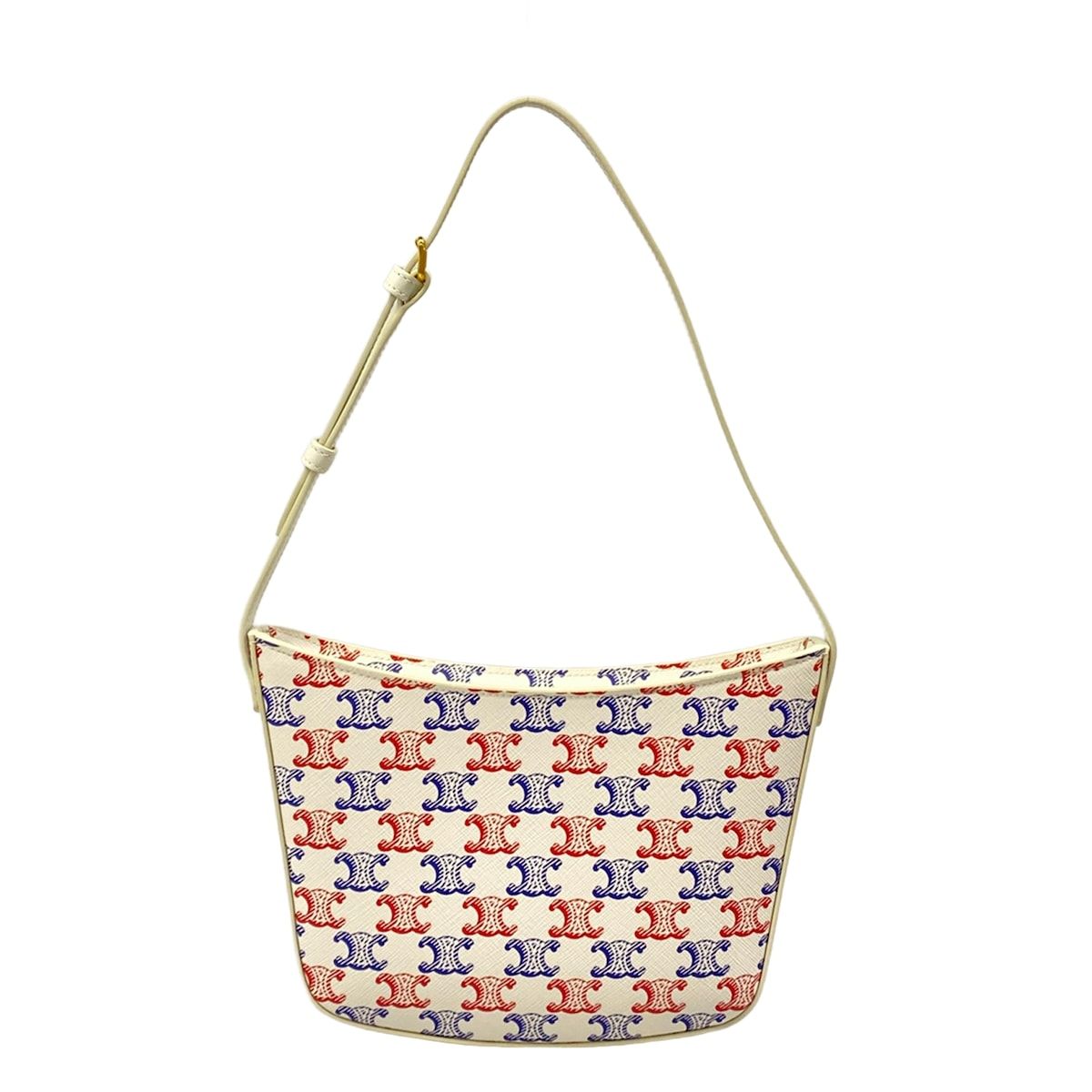 Celine Shoulder Bag Triomphe Canvas White Leather