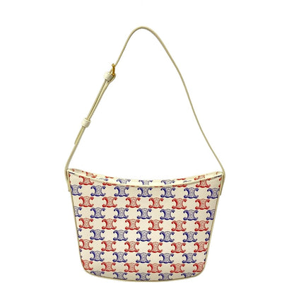 Celine Shoulder Bag Triomphe Canvas White Leather