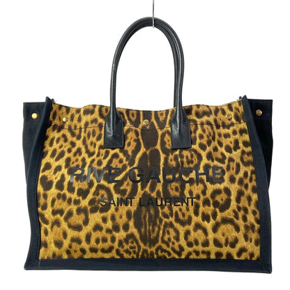 Saint Laurent Paris Tote Rive Gauche Brown Leopard Print Leather