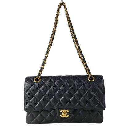 Chanel Shoulder Bag Double Flap Quilted Black Gold Chain