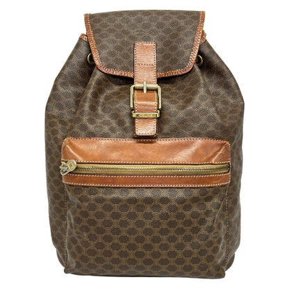 Celine Backpack Macadam Pattern Dark Brown Drawstring Leather