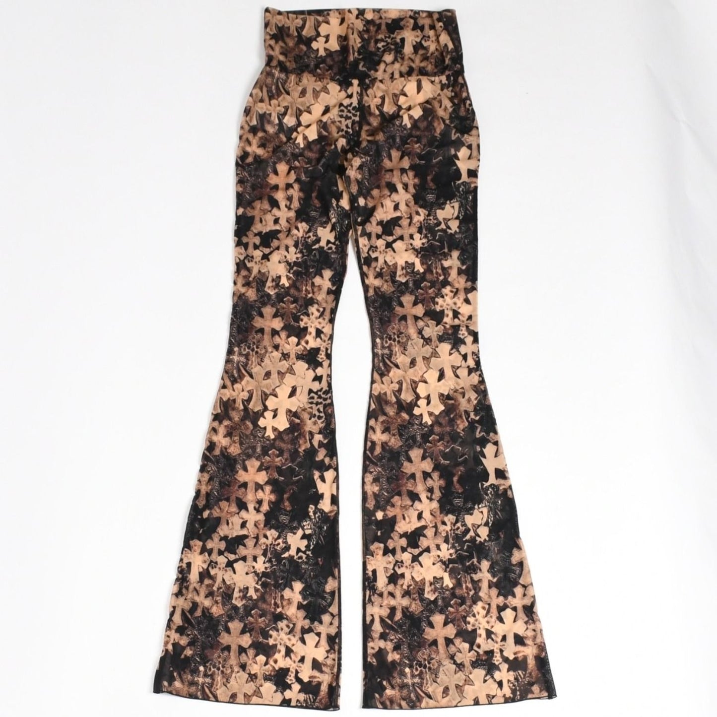 Chrome Hearts Semi Tary Cloth All Over Print Mesh Lace Flare Long Pants Sheer