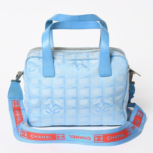 Chanel New Travel Line 2-Way Bag CC Logo Nylon Leather Blue