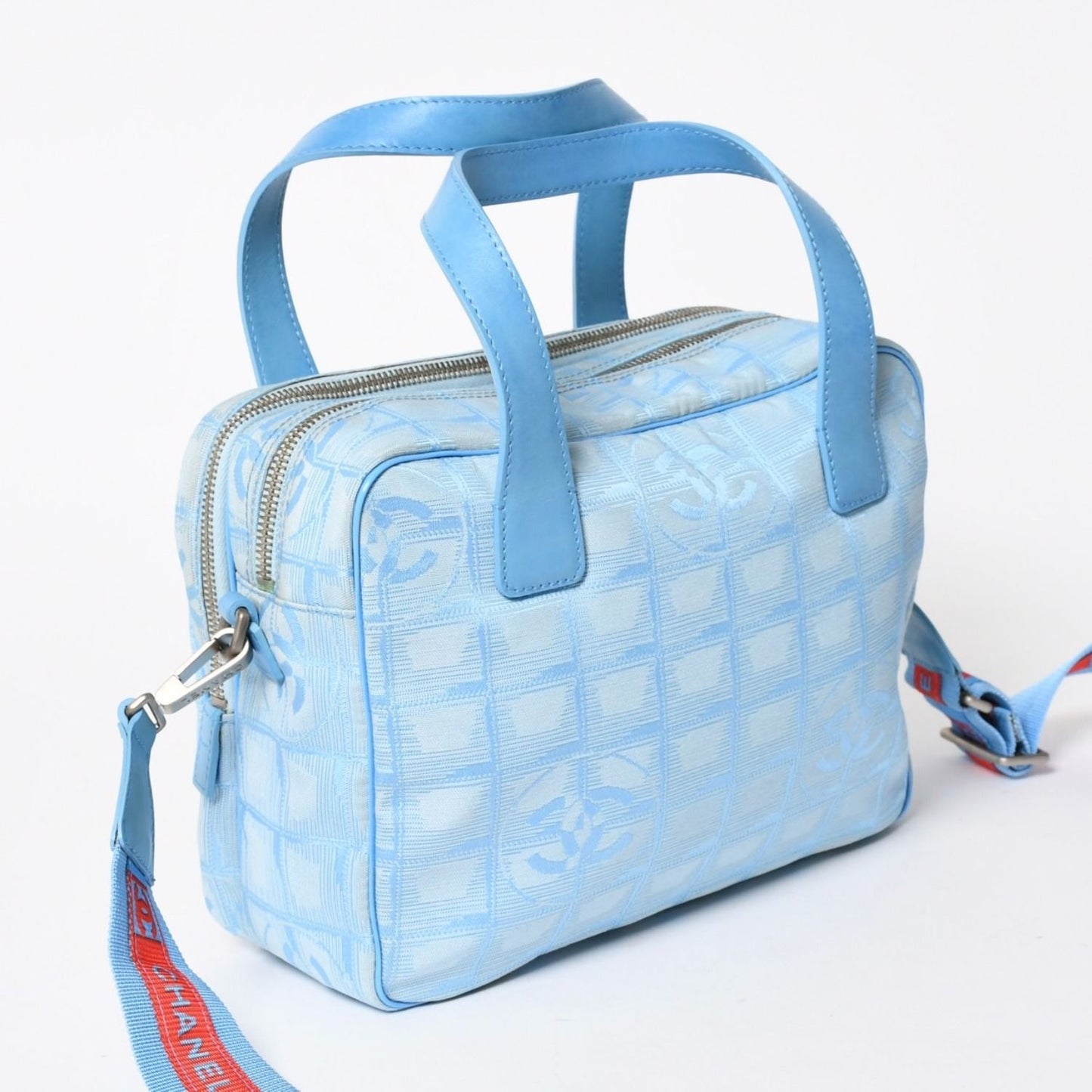 Chanel New Travel Line 2-Way Bag CC Logo Nylon Leather Blue — view 3