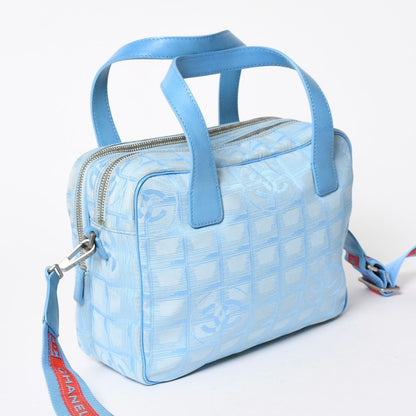 Chanel New Travel Line 2-Way Bag CC Logo Nylon Leather Blue — view 3