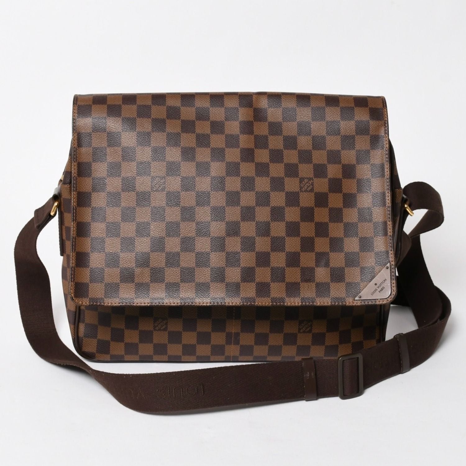 Louis Vuitton Shelton MM Damier Graphite Shoulder Bag Leather Brown Gold