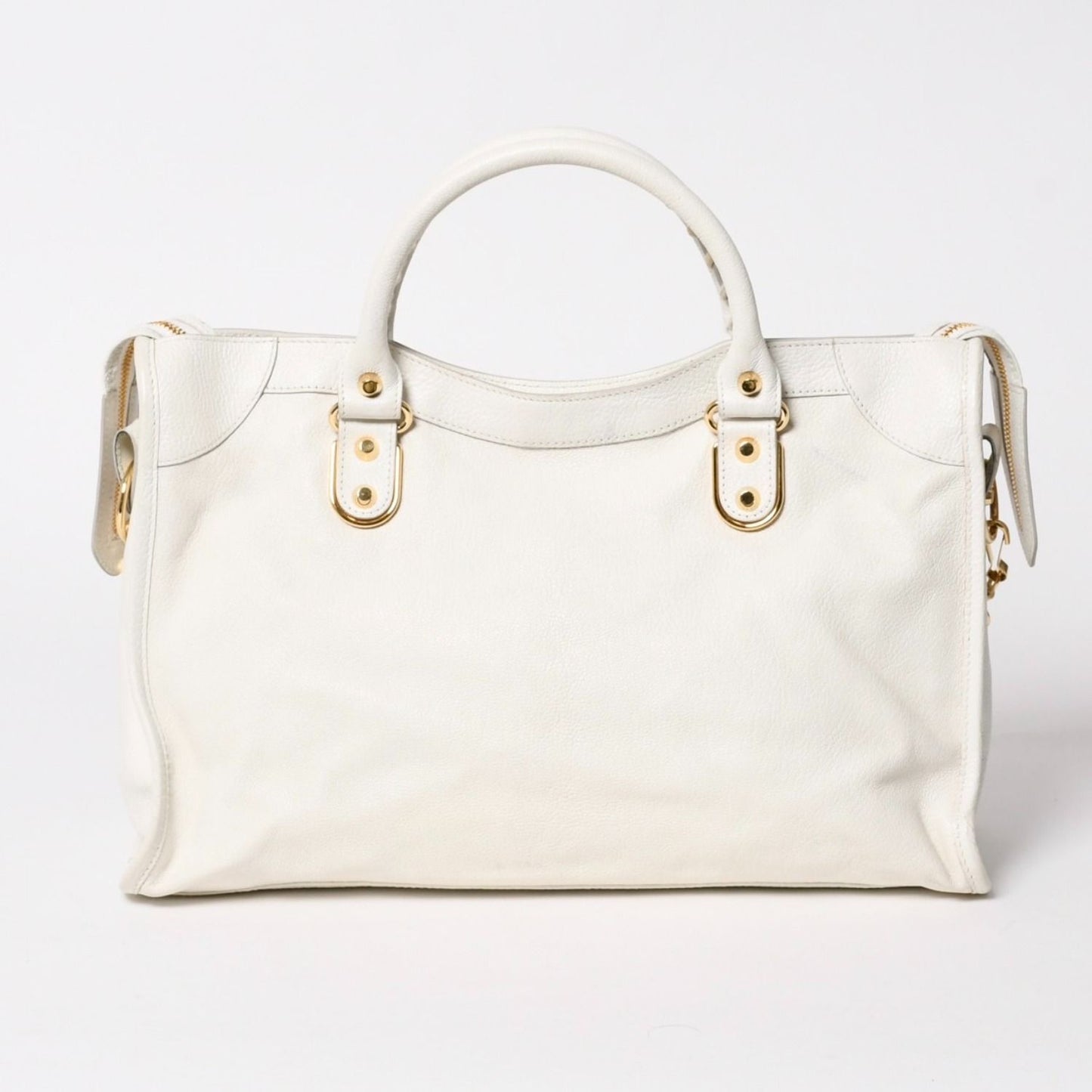 Balenciaga Metallic Edge City Leather 2-Way Shoulder Bag White Ivory Gold — view 2