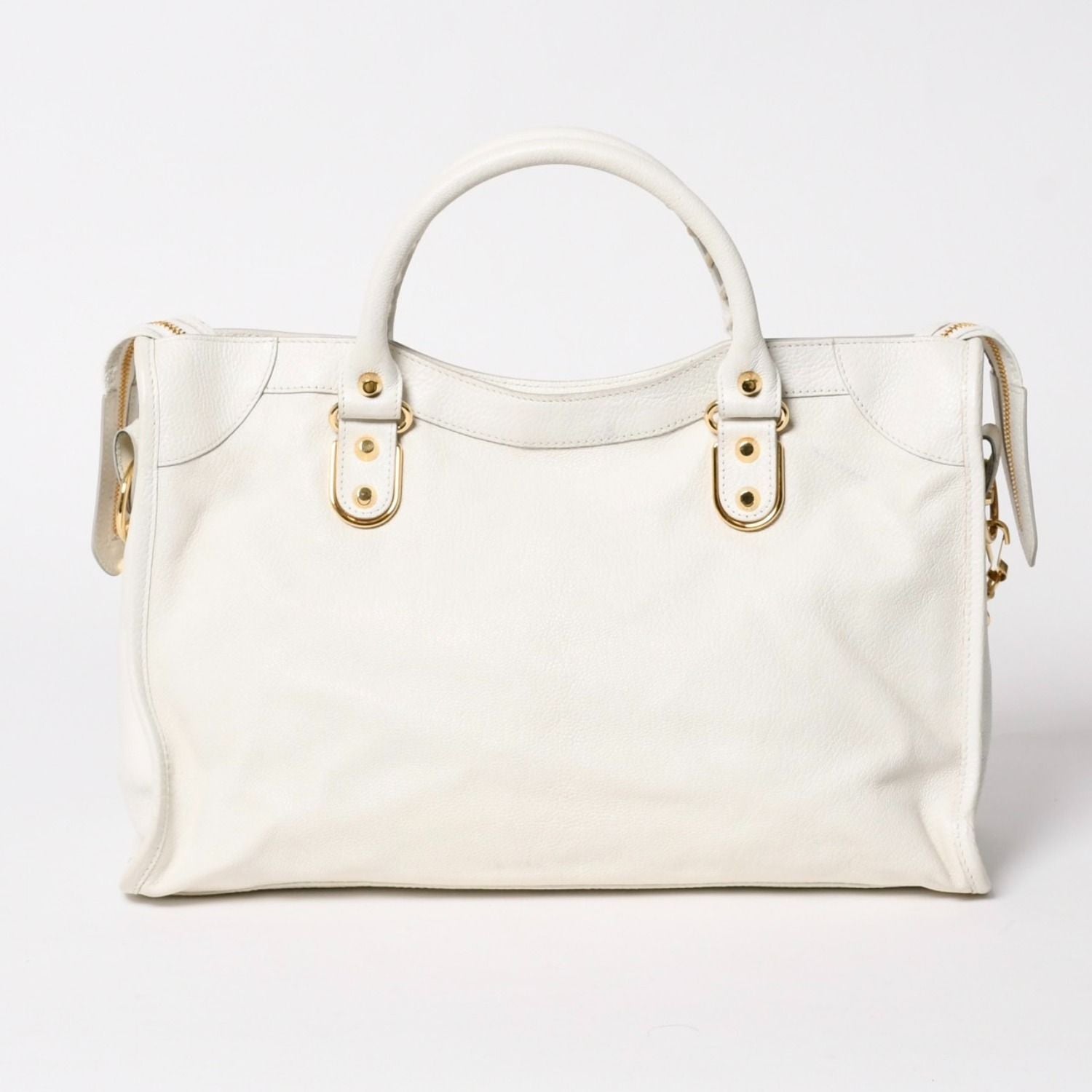 Balenciaga Metallic Edge City Leather 2-Way Shoulder Bag White Ivory Gold — view 2
