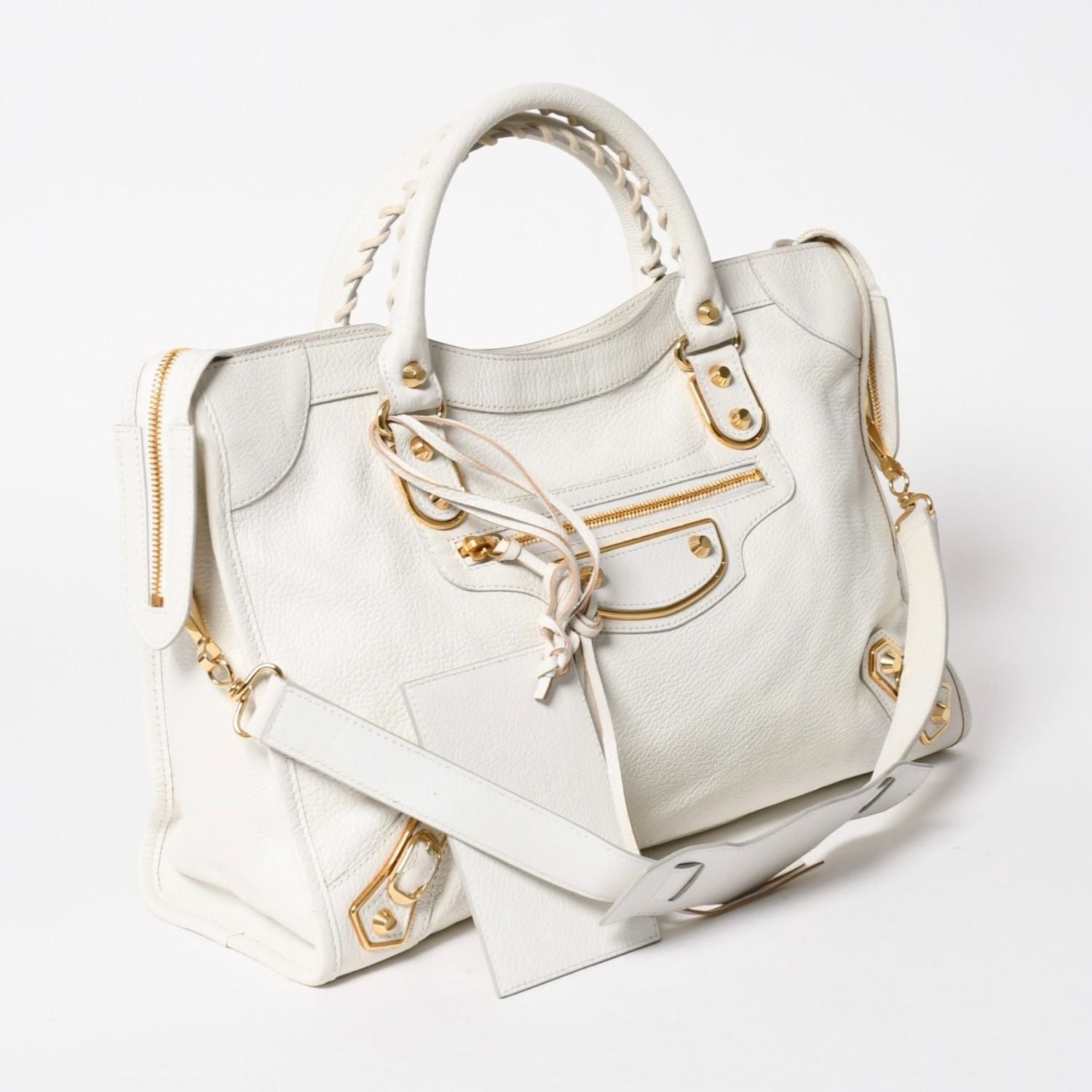 Balenciaga Metallic Edge City Leather 2-Way Shoulder Bag White Ivory Gold — view 3