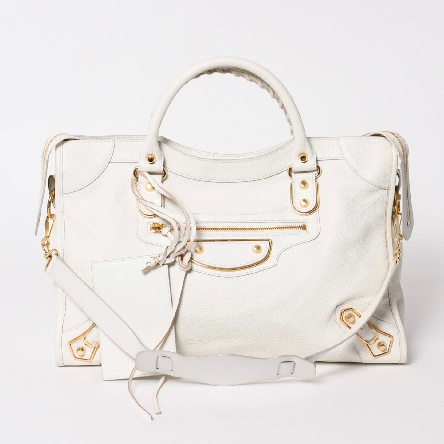 Balenciaga Metallic Edge City Leather 2-Way Shoulder Bag White Ivory Gold