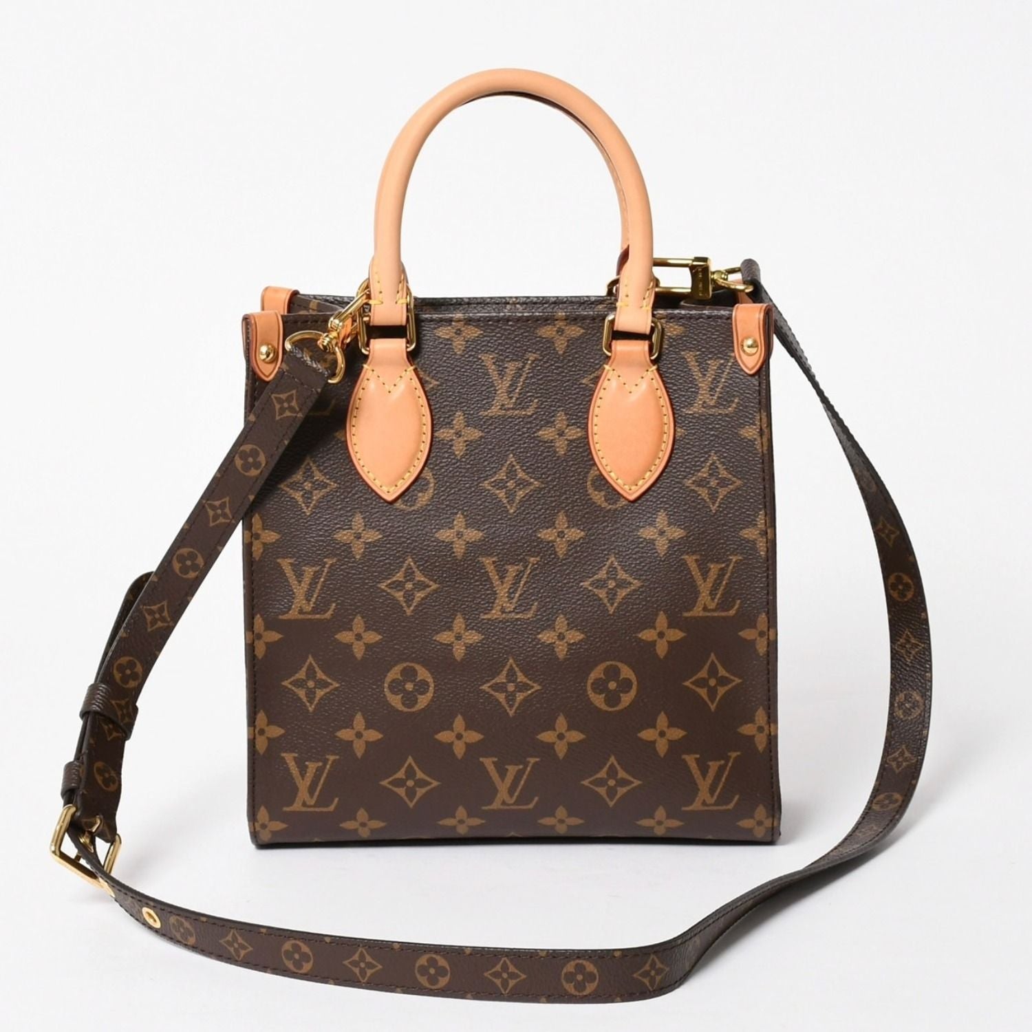 Louis Vuitton Sac Plat BB Monogram Shoulder Bag Leather Brown Gold