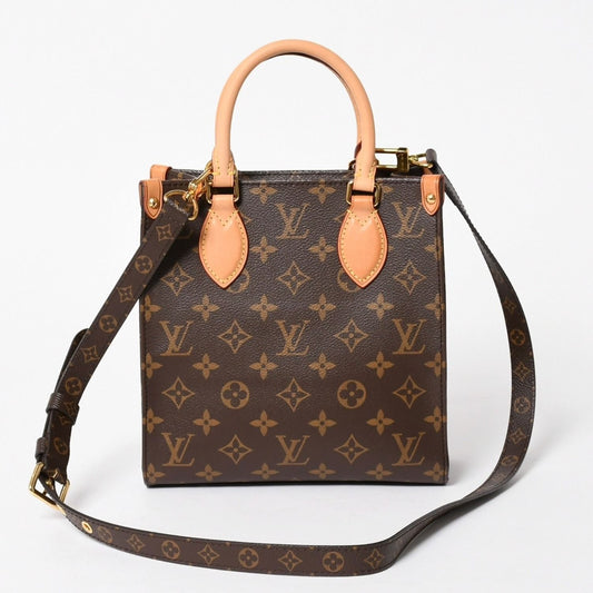 Louis Vuitton Sac Plat BB Monogram Shoulder Bag Leather Brown Gold
