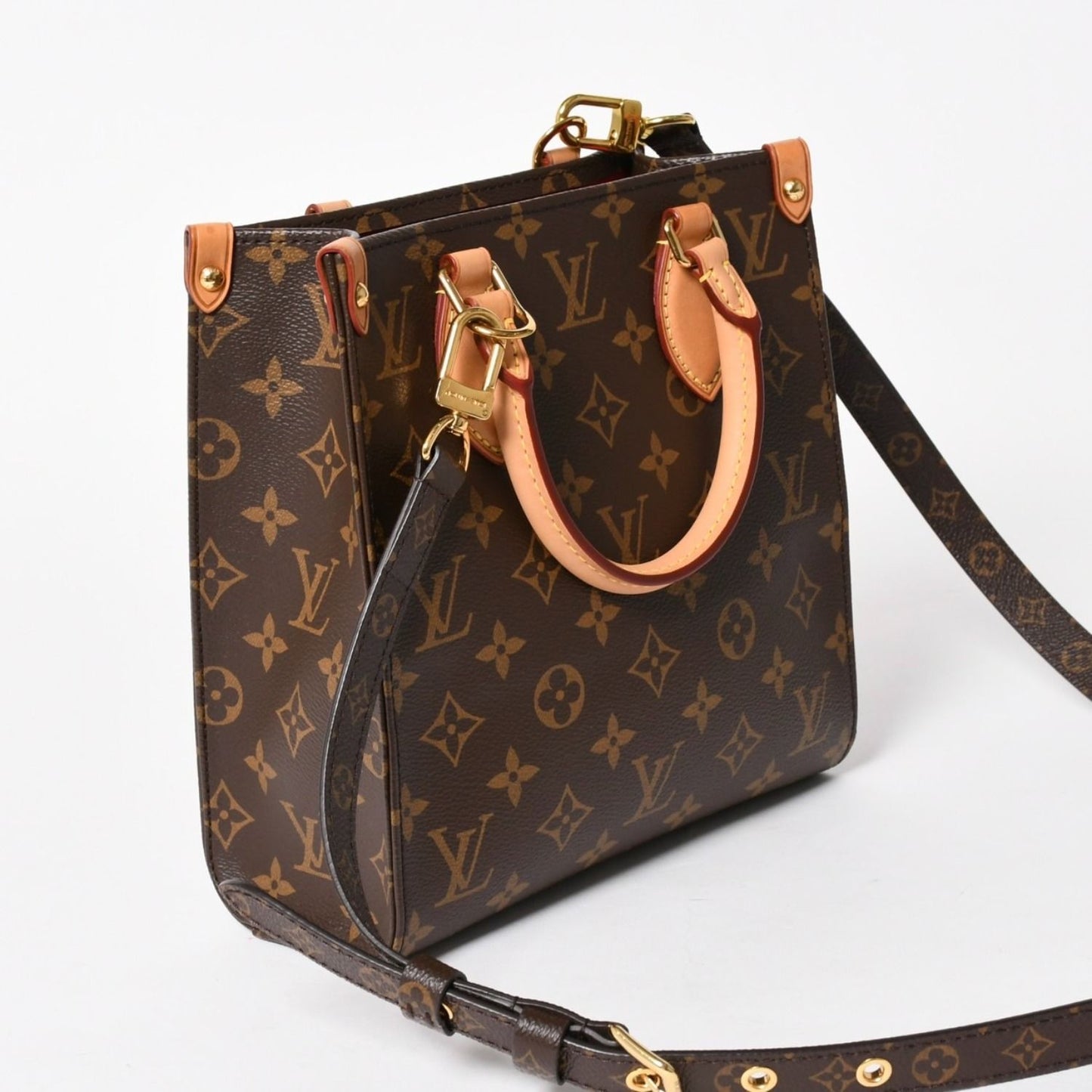 Louis Vuitton Sac Plat BB Monogram Shoulder Bag Leather Brown Gold — view 3
