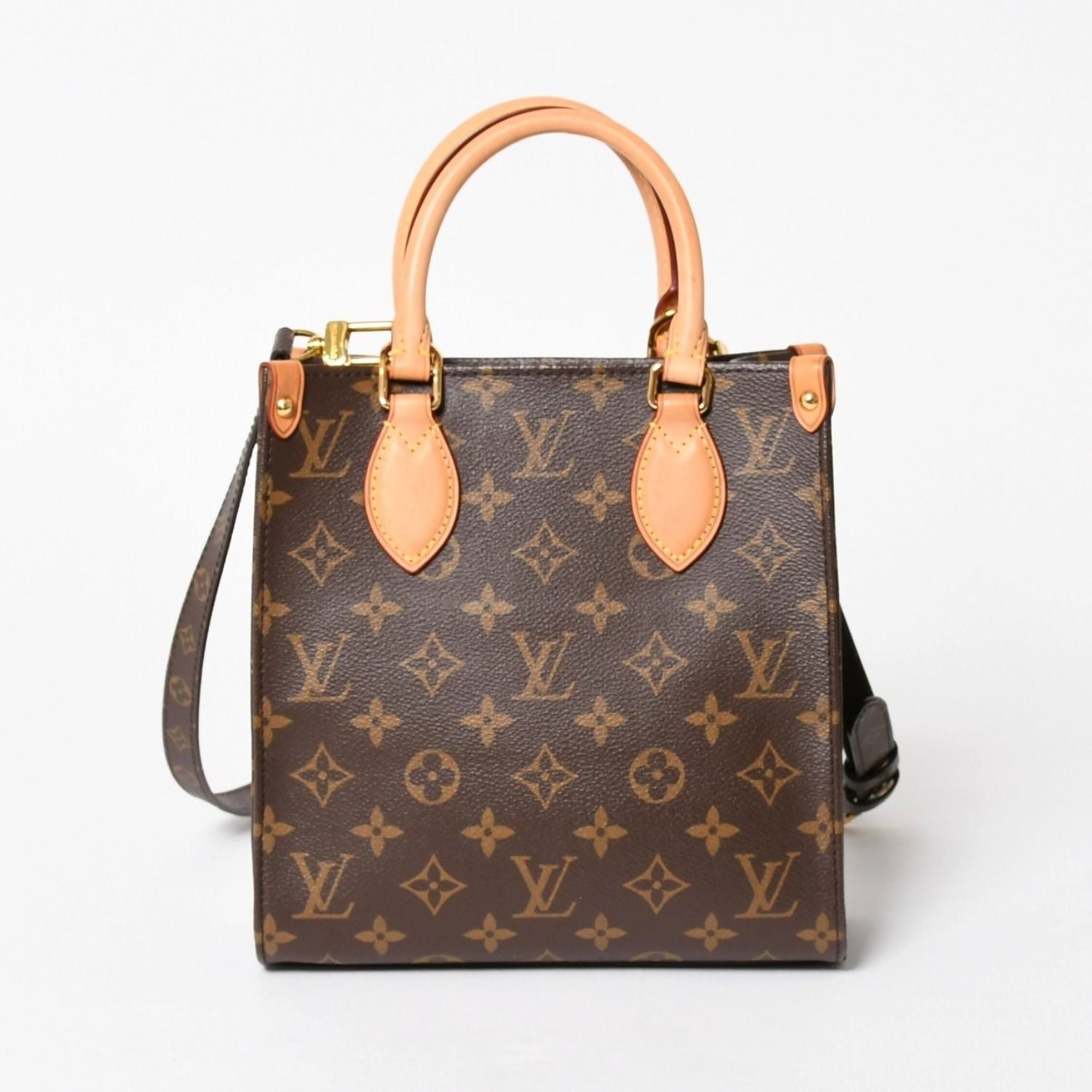 Louis Vuitton Sac Plat BB Monogram Shoulder Bag Leather Brown Gold — view 2