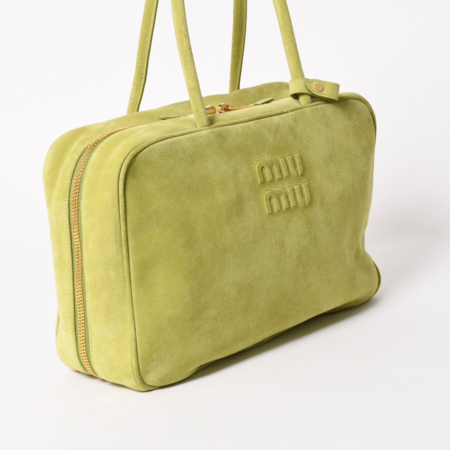 Miu Miu Beau Suede Tote Bag Green Gold — view 3