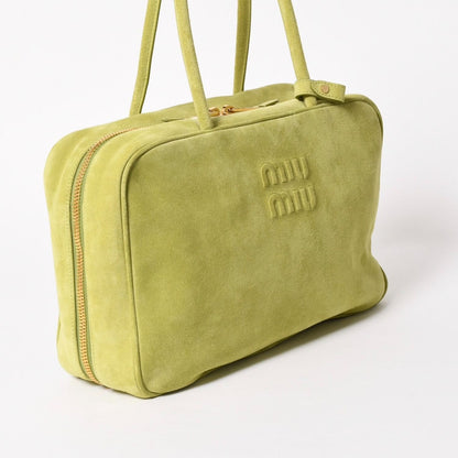 Miu Miu Beau Suede Tote Bag Green Gold — view 3