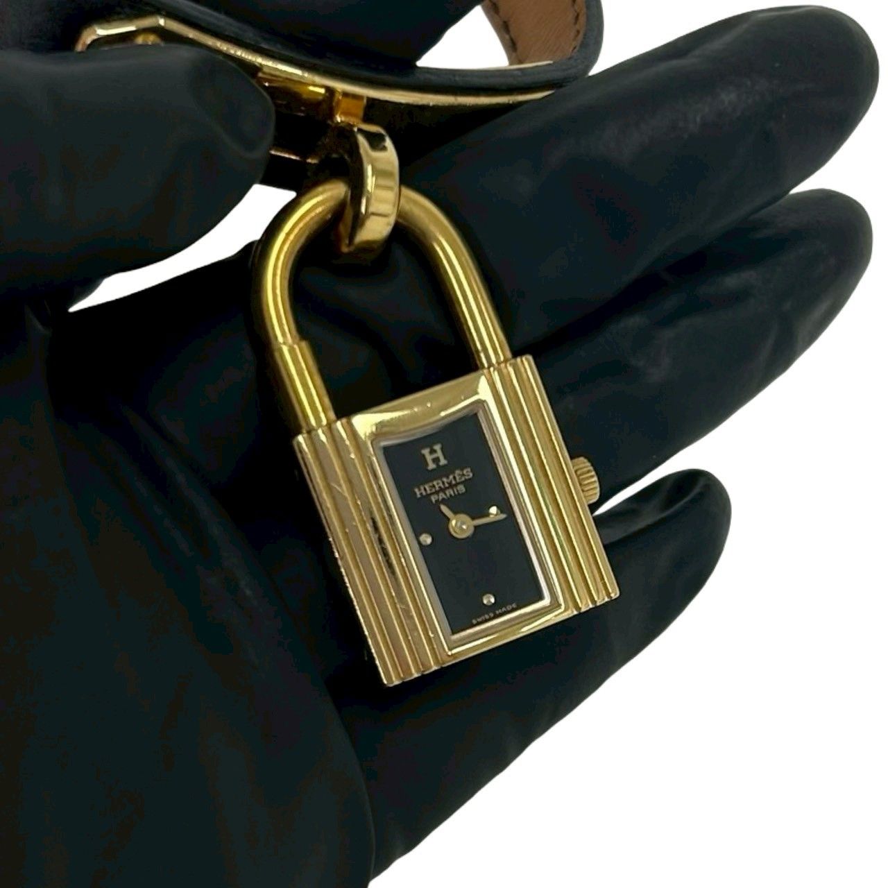 Hermes Vintage Kelly Watch Leather Wrist Black Gold — view 4