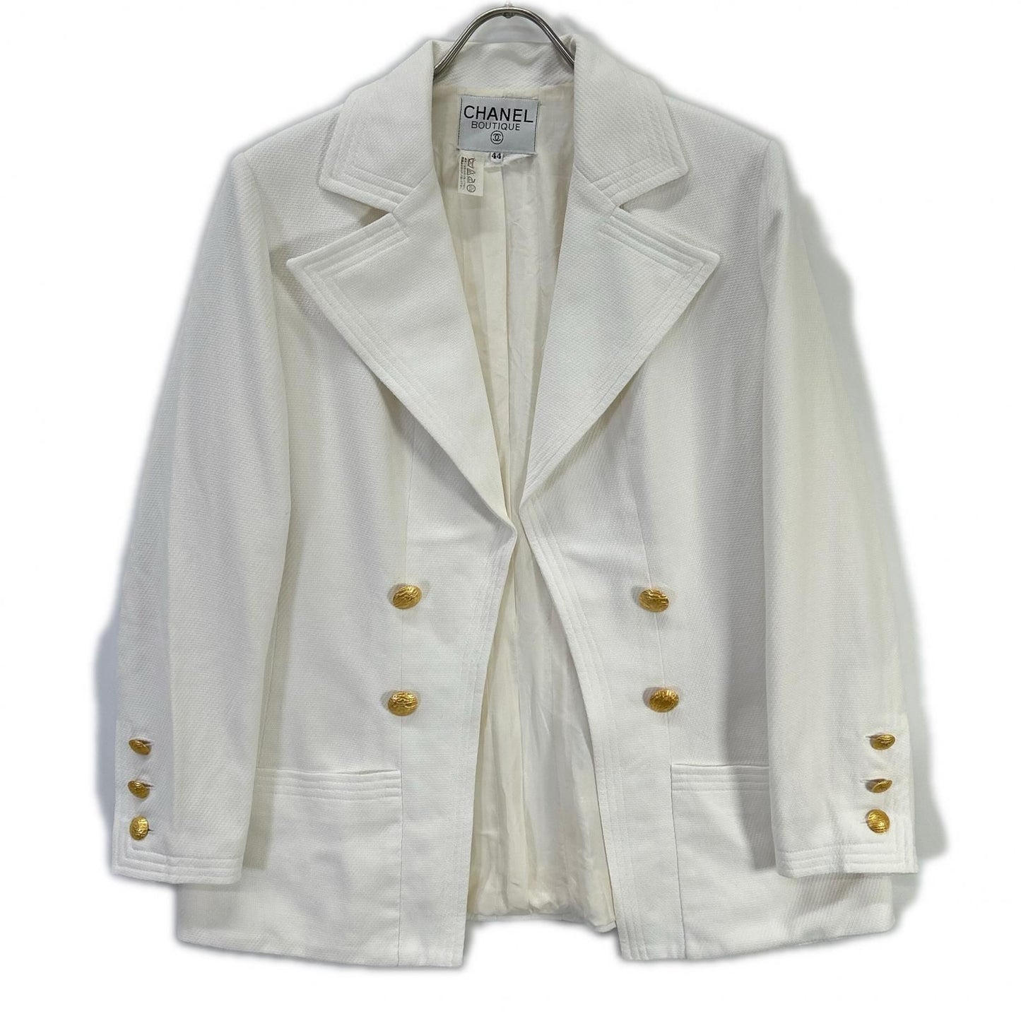 Chanel Vintage White Gold Button Tailored Jacket 44