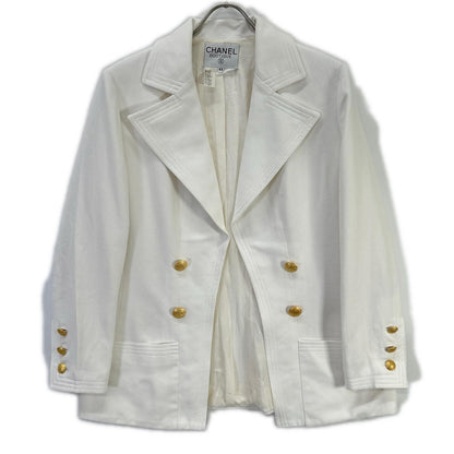 Chanel Vintage White Gold Button Tailored Jacket 44