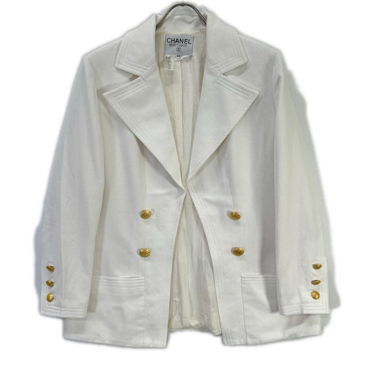 Chanel Vintage White Gold Button Tailored Jacket 44
