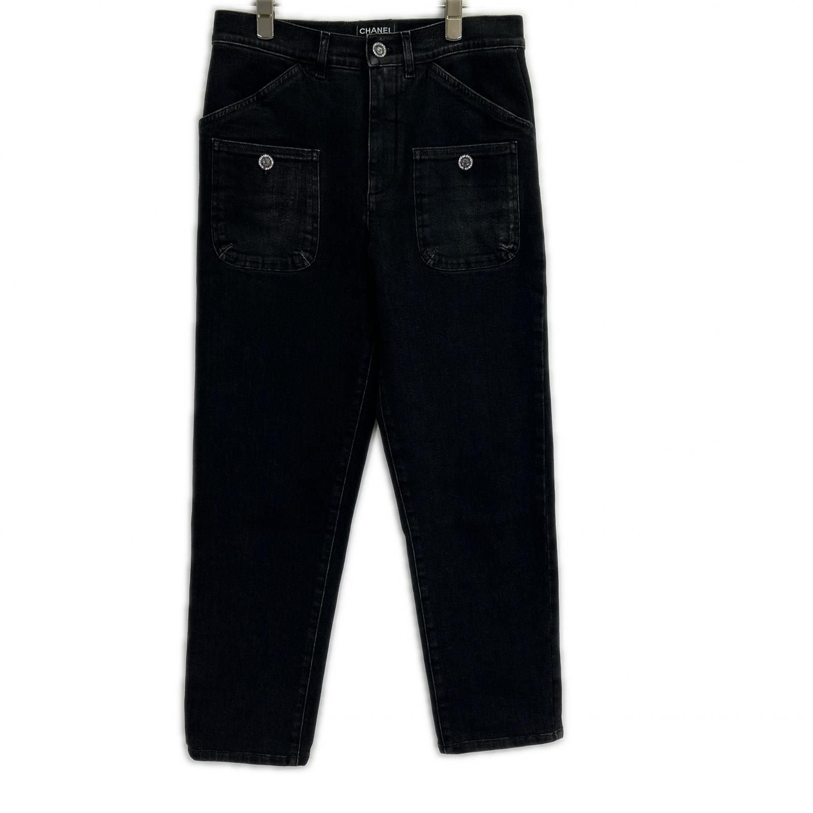 Chanel Black Rhinestone Denim 34 Jeans