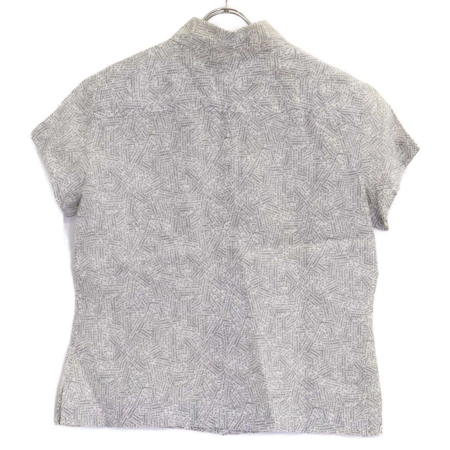 Chanel Logo Print Ramie Short Sleeve Blouse 40 — view 2
