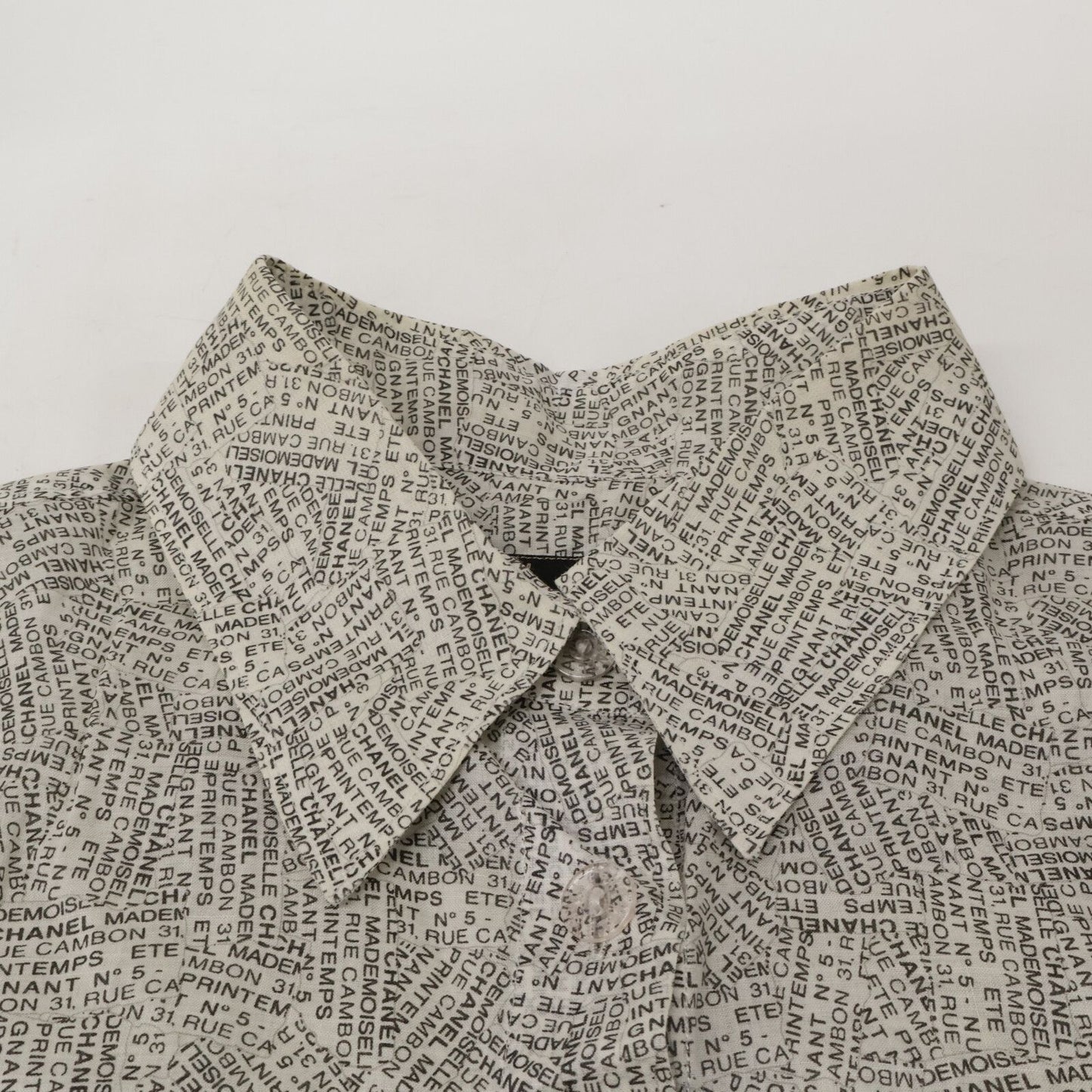 Chanel Logo Print Ramie Short Sleeve Blouse 40 — view 3