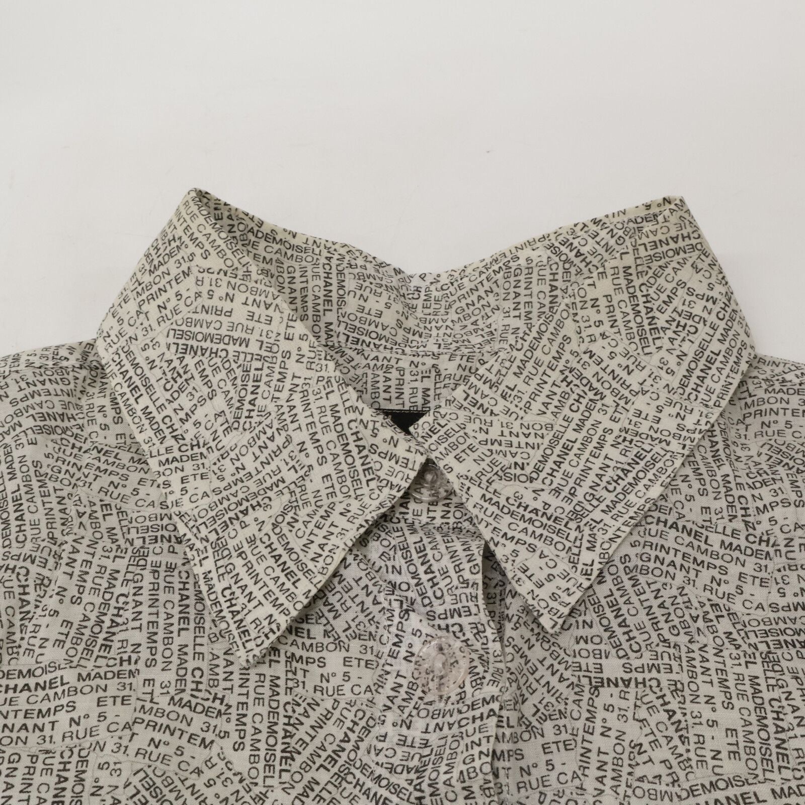 Chanel Logo Print Ramie Short Sleeve Blouse 40 — view 3